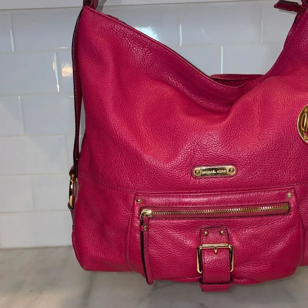 Michael Kors Bag Purse Handbag Leather Hobo Soft Pebbled Austin Pink Shoulder - Picture 2 of 16